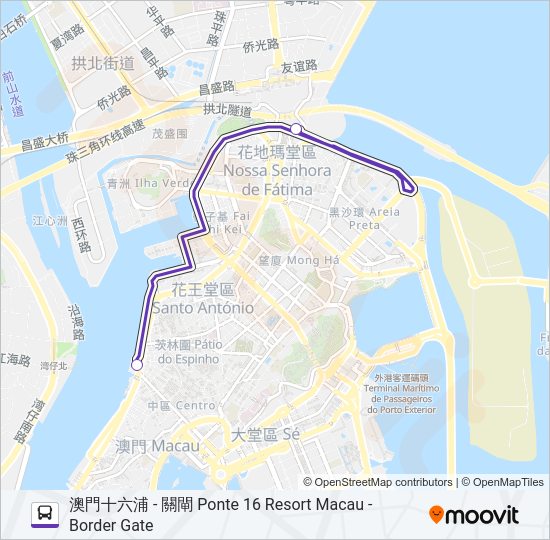 巴士澳門十六浦 - 關閘 PONTE 16 RESORT MACAU - BORDER GATE的線路圖