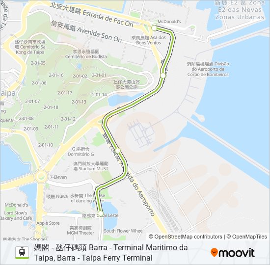 輕鐵氹仔線 LINHA DA TAIPA, TAIPA LINE的線路圖