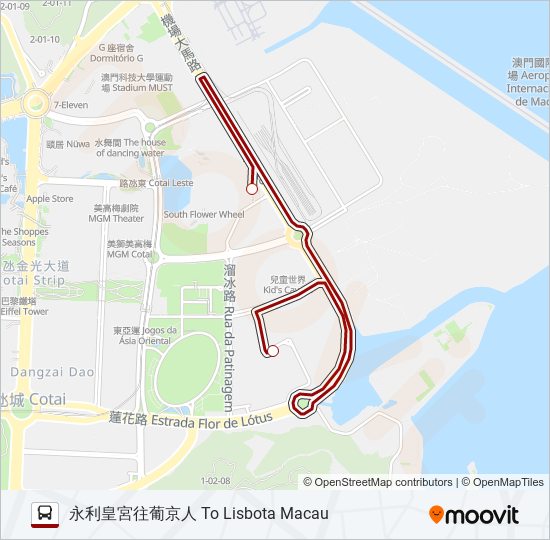 巴士澳門葡京人 LISBOETA MACAU的線路圖