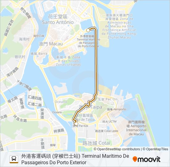 巴士港澳碼頭 - 澳門銀河 MACAU FERRY TERMINAL - GALAXY MACAU的線路圖