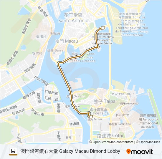 港澳碼頭 - 澳門銀河 MACAU FERRY TERMINAL - GALAXY MACAU Bus Line Map
