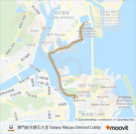 港澳碼頭 - 澳門銀河 MACAU FERRY TERMINAL - GALAXY MACAU Bus Line Map