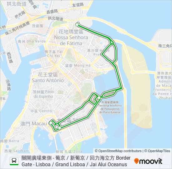 澳博新幹線 (關閘) SJM EXPRESS (BORDER GATE) bus Line Map