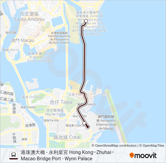港珠澳大橋 - 永利皇宮 HONG KONG–ZHUHAI–MACAO BRIDGE PORT - WYNN PALACE Bus Line Map