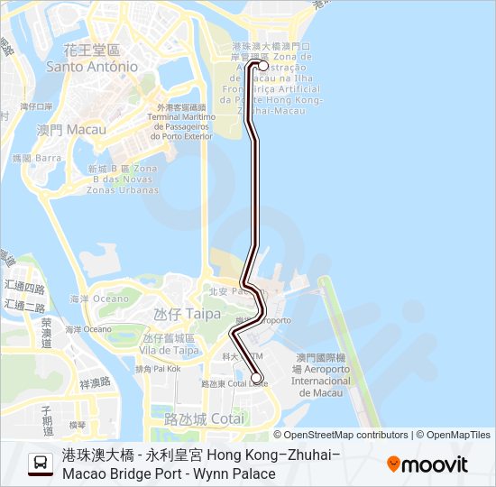 港珠澳大橋 - 永利皇宮 HONG KONG–ZHUHAI–MACAO BRIDGE PORT - WYNN PALACE Bus Line Map