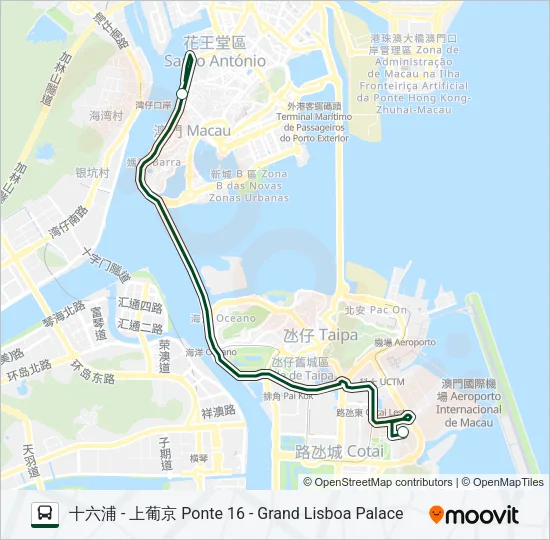 十六浦 - 上葡京 PONTE 16 - GRAND LISBOA PALACE Bus Line Map