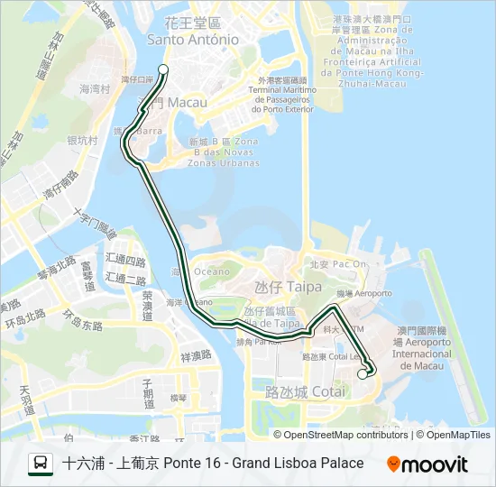 十六浦 - 上葡京 PONTE 16 - GRAND LISBOA PALACE Bus Line Map