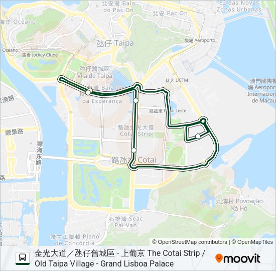 金光大道／氹仔舊城區 - 上葡京 THE COTAI STRIP / OLD TAIPA VILLAGE - GRAND LISBOA PALACE Bus Line Map