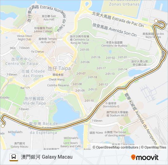 氹仔碼頭 - 澳門銀河 TAIPA FERRY TERMINAL - GALAXY MACAU Bus Line Map