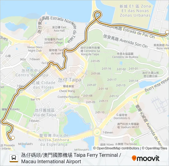 氹仔碼頭 - 澳門銀河 TAIPA FERRY TERMINAL - GALAXY MACAU Bus Line Map