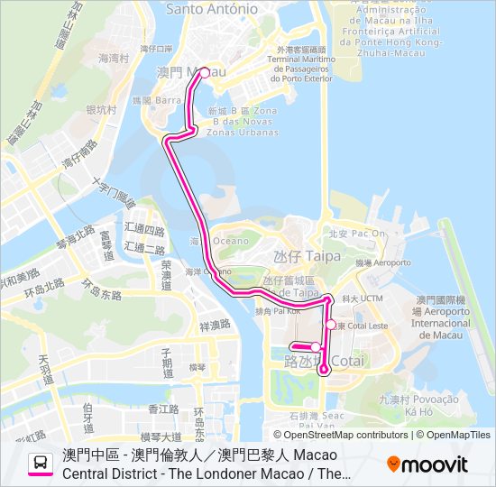 澳門中區 - 澳門倫敦人／澳門巴黎人 MACAO CENTRAL DISTRICT - THE LONDONER MACAO / THE PARISIAN MACAO Bus Line Map