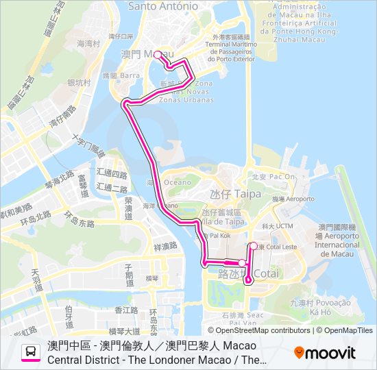 澳門中區 - 澳門倫敦人／澳門巴黎人 MACAO CENTRAL DISTRICT - THE LONDONER MACAO / THE PARISIAN MACAO Bus Line Map