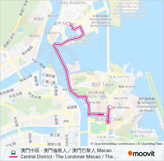 澳門中區 - 澳門倫敦人／澳門巴黎人 MACAO CENTRAL DISTRICT - THE LONDONER MACAO / THE PARISIAN MACAO Bus Line Map