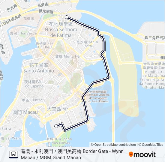 關閘 - 永利澳門  / 澳門美高梅 BORDER GATE - WYNN MACAU / MGM GRAND MACAO Bus Line Map