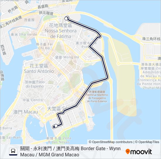 關閘 - 永利澳門  / 澳門美高梅 BORDER GATE - WYNN MACAU / MGM GRAND MACAO Bus Line Map