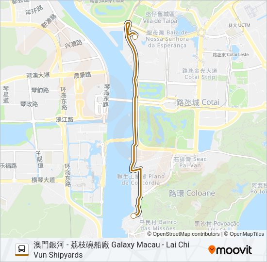 澳門銀河 - 荔枝碗船廠 GALAXY MACAU - LAI CHI VUN SHIPYARDS Bus Line Map