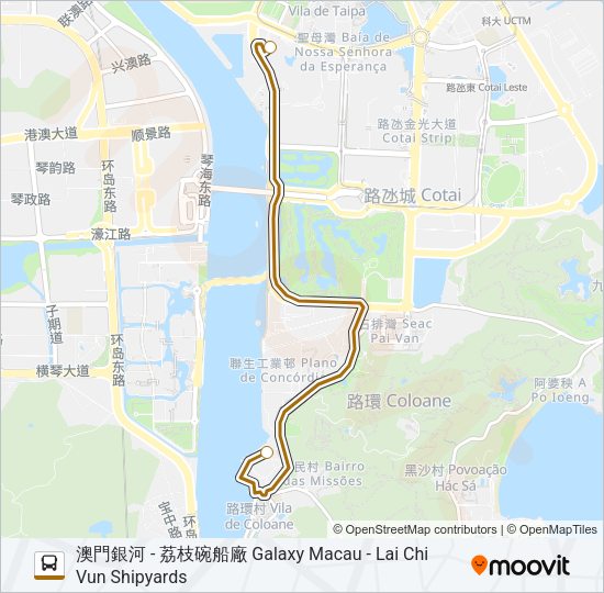 澳門銀河 - 荔枝碗船廠 GALAXY MACAU - LAI CHI VUN SHIPYARDS Bus Line Map