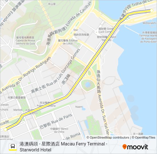 港澳碼頭 - 星際酒店 MACAU FERRY TERMINAL - STARWORLD HOTEL Bus Line Map
