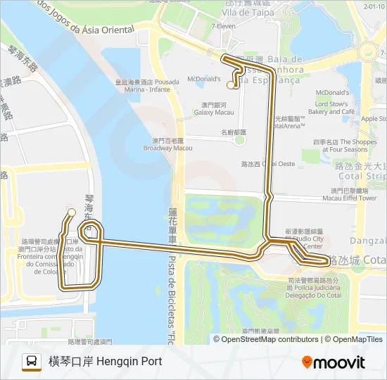 橫琴口岸 - 澳門銀河 HENGQIN PORT - GALAXY MACAU Bus Line Map