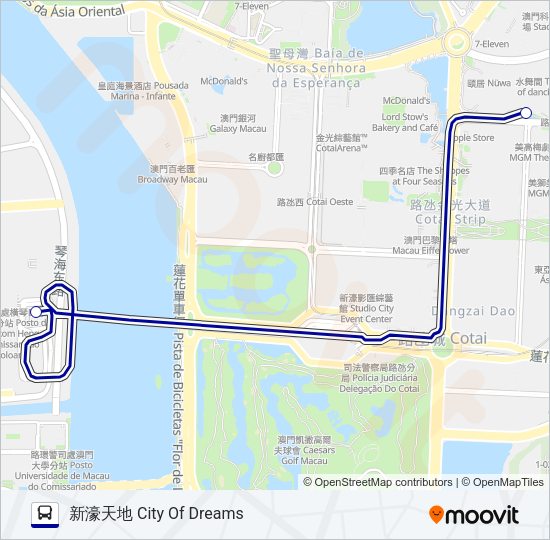 巴士橫琴口岸 - 新濠天地 HENGQIN PORT - CITY OF DREAMS的線路圖