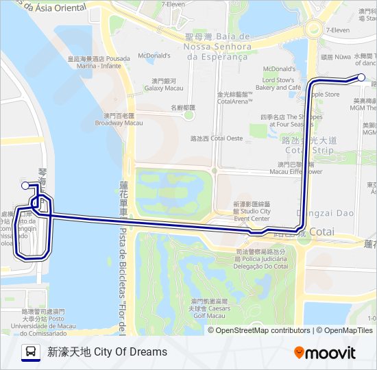 巴士橫琴口岸 - 新濠天地 HENGQIN PORT - CITY OF DREAMS的線路圖