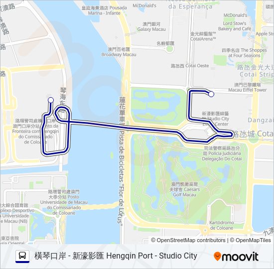 巴士橫琴口岸 - 新濠影匯  HENGQIN PORT - STUDIO CITY的線路圖