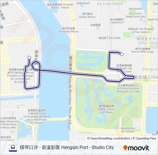 巴士橫琴口岸 - 新濠影匯  HENGQIN PORT - STUDIO CITY的線路圖
