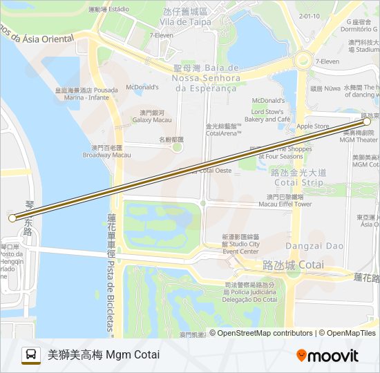 巴士橫琴口岸 -  美獅美高梅 HENGQIN PORT - MGM COTAI的線路圖