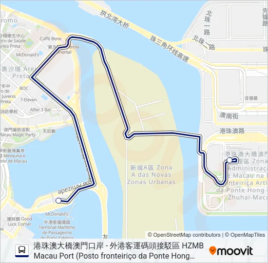巴士港珠澳大橋綜合渡假村接駁線 HZM BRIDGE INTERGRATED RESORTS CONNECTION的線路圖