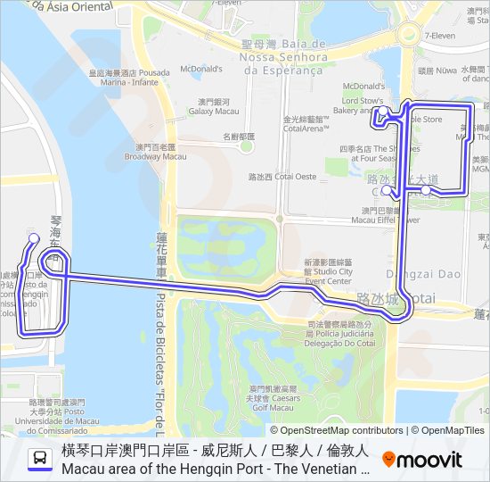 巴士金沙度假區(路氹) SANDS RESORTS MACAO (COTAI)的線路圖