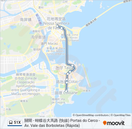 巴士51X的線路圖