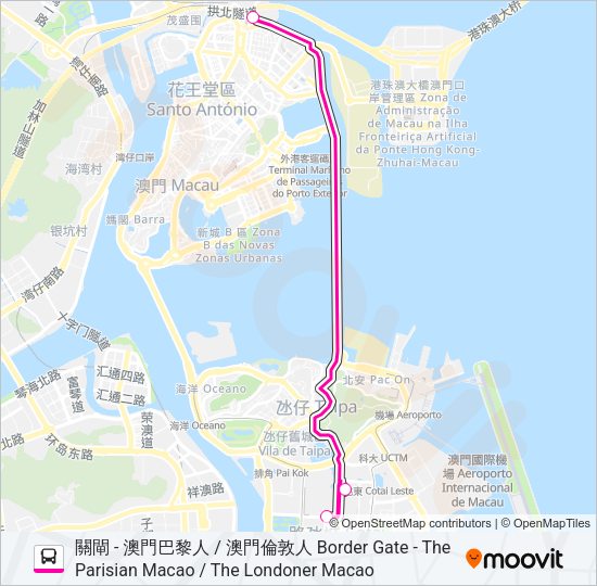 關閘 - 澳門巴黎人 / 澳門倫敦人 BORDER GATE - THE PARISIAN MACAO / THE LONDONER MACAO Bus Line Map