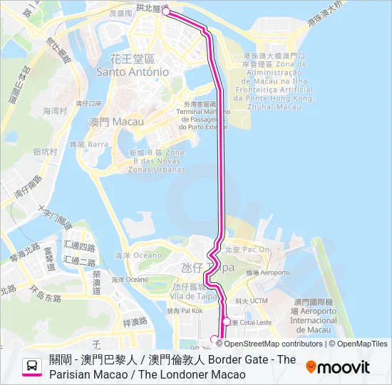 巴士關閘 - 澳門巴黎人 / 澳門倫敦人 BORDER GATE - THE PARISIAN MACAO / THE LONDONER MACAO的線路圖