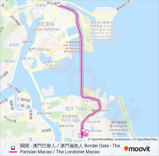 關閘 - 澳門巴黎人 / 澳門倫敦人 BORDER GATE - THE PARISIAN MACAO / THE LONDONER MACAO Bus Line Map