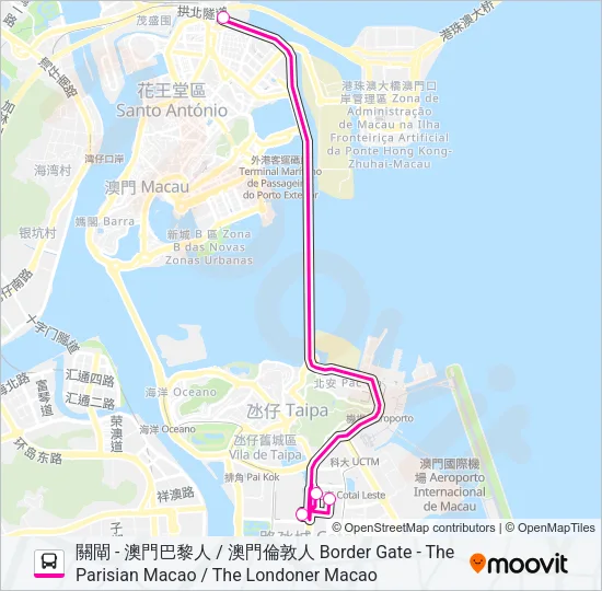 巴士關閘 - 澳門巴黎人 / 澳門倫敦人 BORDER GATE - THE PARISIAN MACAO / THE LONDONER MACAO的線路圖