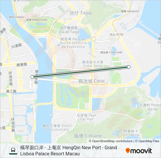 巴士橫琴新口岸 - 上葡京 HENGQIN NEW PORT - GRAND LISBOA PALACE RESORT MACAU的線路圖