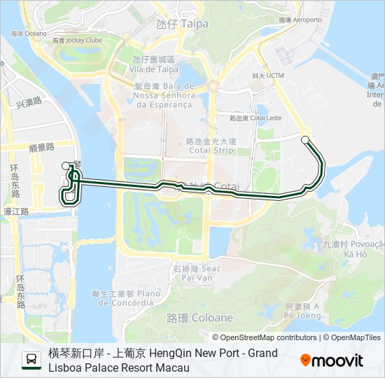 巴士橫琴新口岸 - 上葡京 HENGQIN NEW PORT - GRAND LISBOA PALACE RESORT MACAU的線路圖