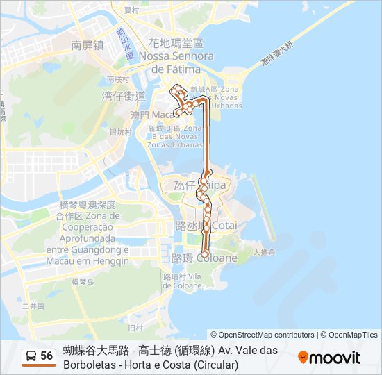 56路線 時刻表 站點和地圖 蝴蝶谷大馬路總站av Vale Das Borboletas Terminal 更新