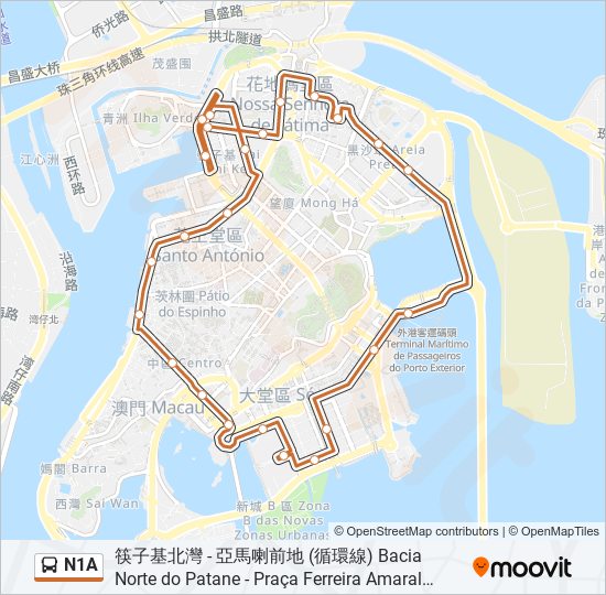 巴士N1A的線路圖
