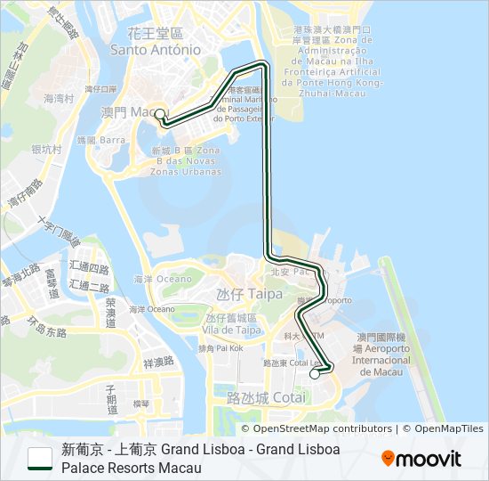 巴士新葡京 - 上葡京 GRAND LISBOA - GRAND LISBOA PALACE RESORTS MACAU的線路圖