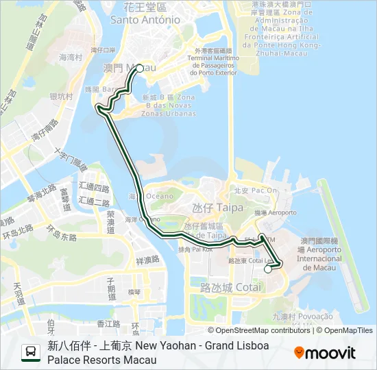 巴士新八佰伴 - 上葡京 NEW YAOHAN - GRAND LISBOA PALACE RESORTS MACAU的線路圖