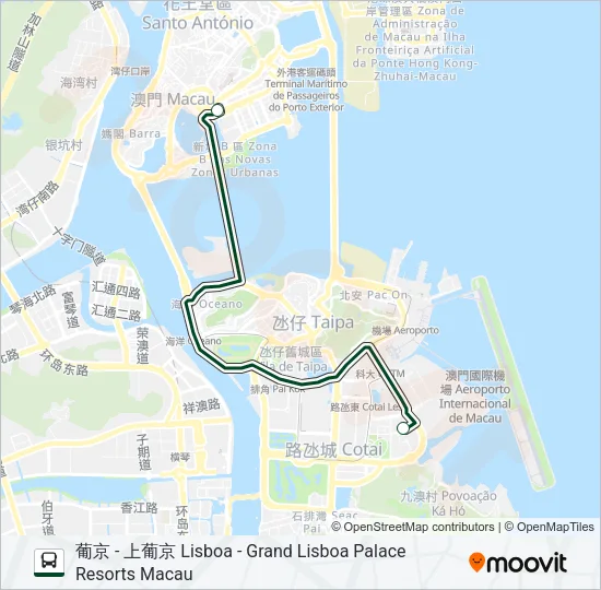 葡京 - 上葡京 LISBOA - GRAND LISBOA PALACE RESORTS MACAU Bus Line Map