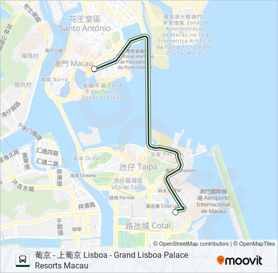 巴士葡京 - 上葡京 LISBOA - GRAND LISBOA PALACE RESORTS MACAU的線路圖