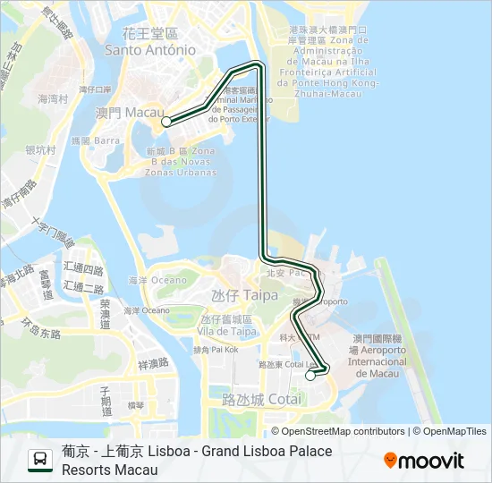 葡京 - 上葡京 LISBOA - GRAND LISBOA PALACE RESORTS MACAU Bus Line Map