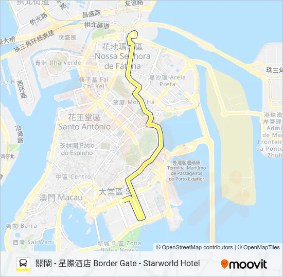 關閘 - 星際酒店 BORDER GATE - STARWORLD HOTEL Bus Line Map