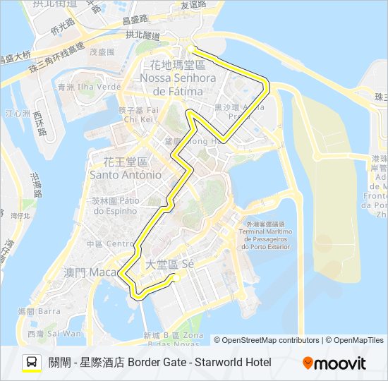 巴士關閘 - 星際酒店 BORDER GATE - STARWORLD HOTEL的線路圖