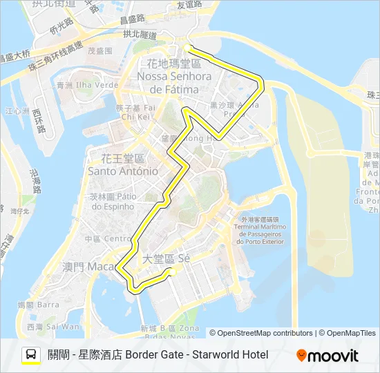 關閘 - 星際酒店 BORDER GATE - STARWORLD HOTEL Bus Line Map
