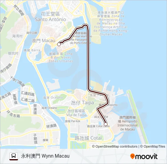 巴士永利澳門  - 永利皇宮 WYNN MACAU - WYNN PALACE的線路圖