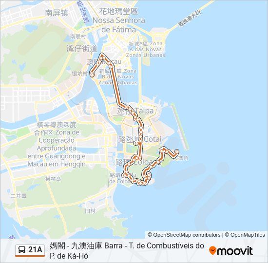巴士21A的線路圖
