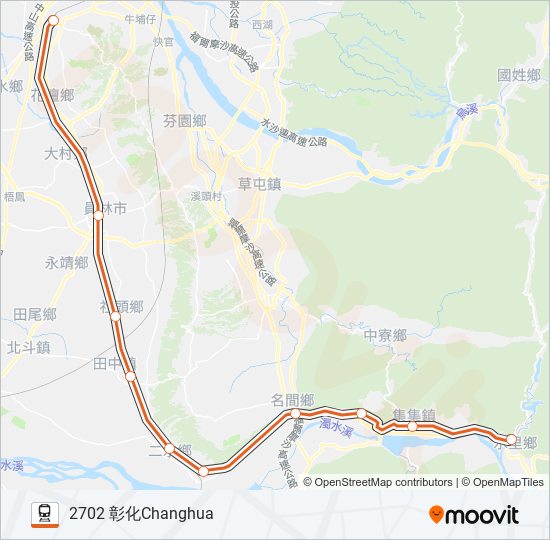 火車集集線JIJI LINE 區間快FAST LOCAL TRAIN的線路圖